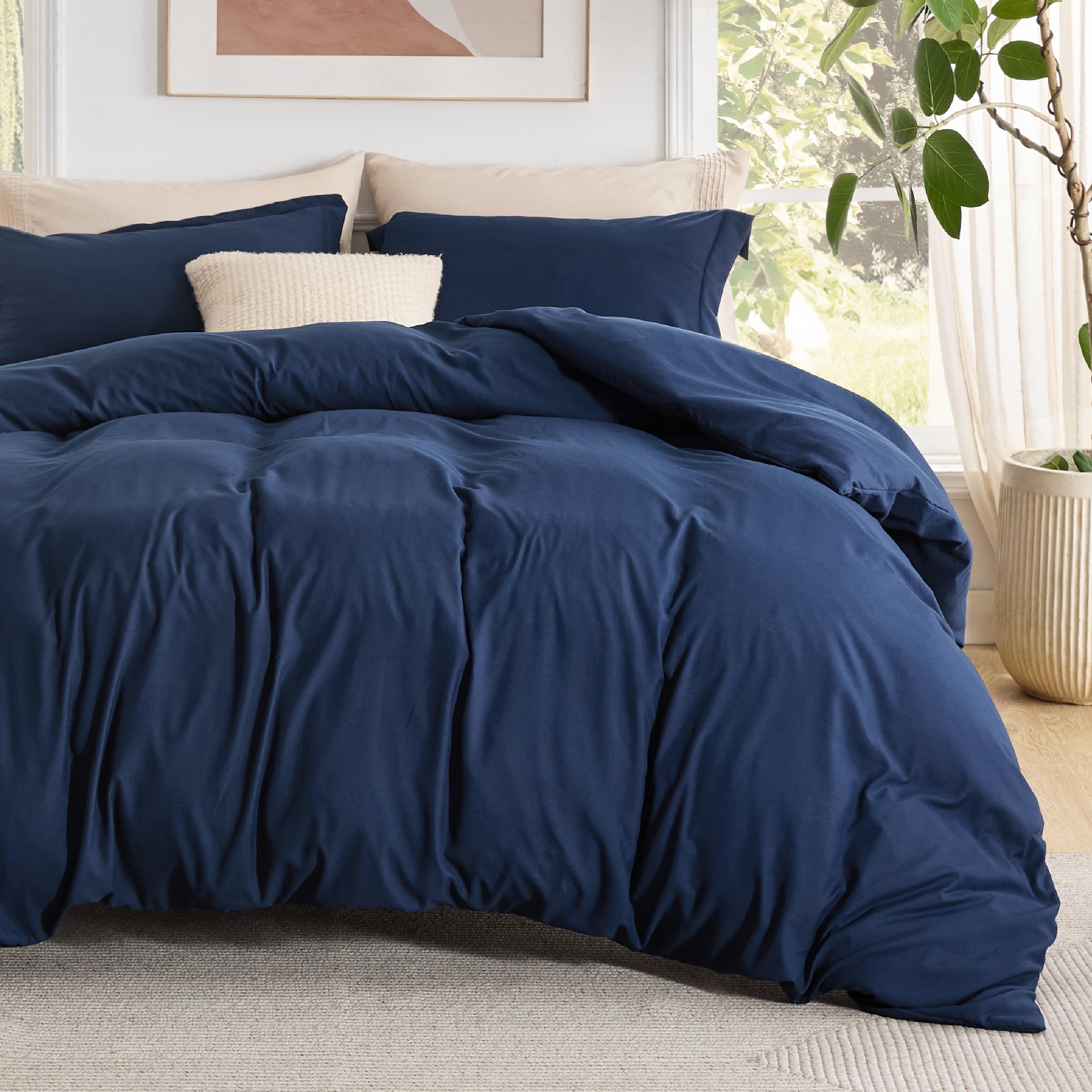 Bedsure Queen Duvet Cover with Fitted Sheet, Double Brushed Bedding, Blue | 4Pcs, Deep Pocket, 90"x90" Comforter Cover, For Kids &amp; Adults, Hotel Luxury, Soft, Breathable, Lightweight, Zipper Closure