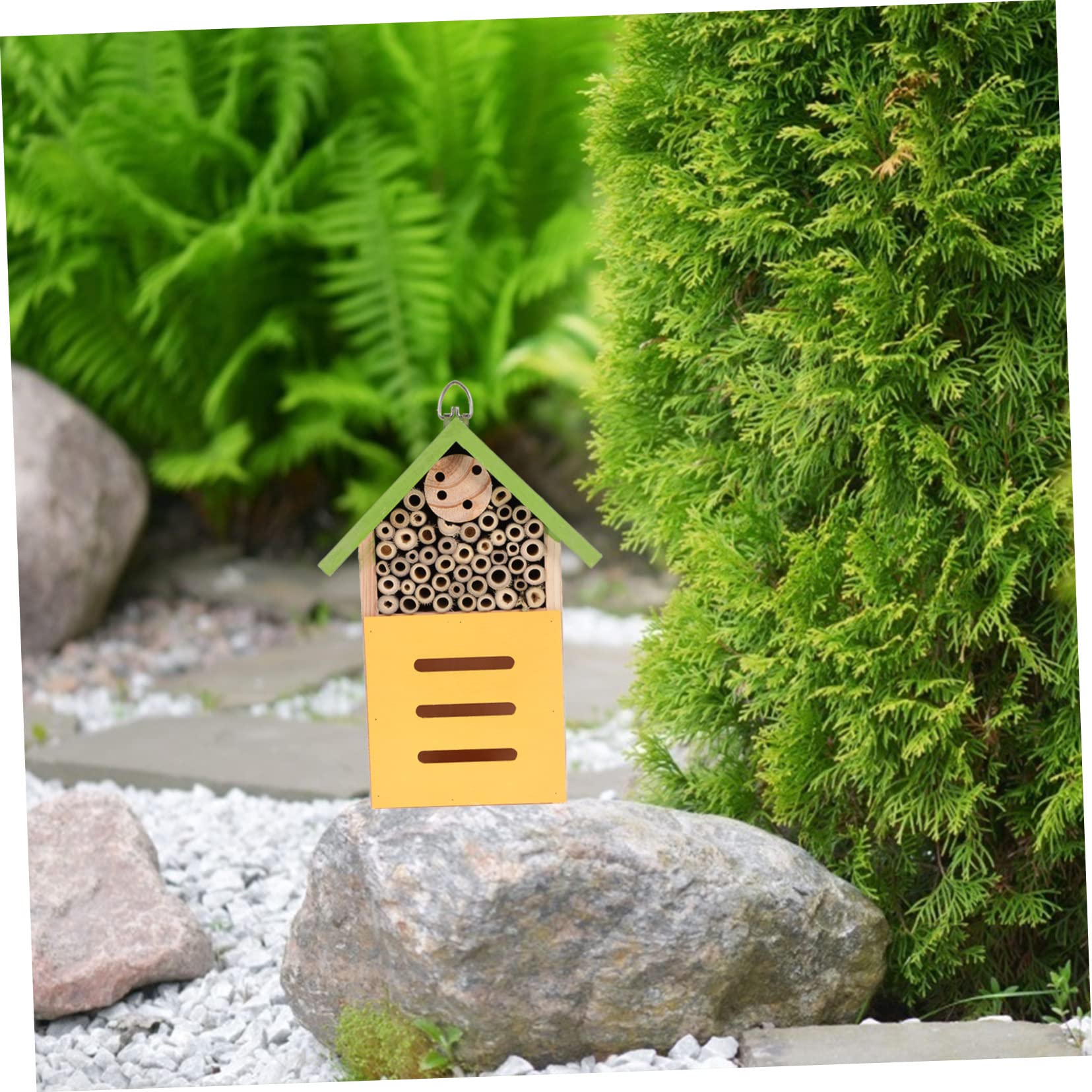 TOYANDONA Dekoratives Insektenhaus Grüne Holzhütte für Garten Lebensraum für Bienen und Marienkäfer Fördert die Bestäubung