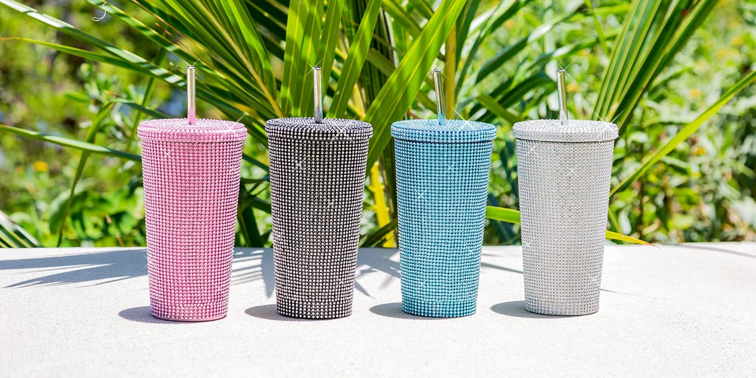 Paris Hilton Diamond Bling Water Tumbler With Lid And Straw, Vacuum Insulated Stainless Steel, Bedazzled With Over 3700 Rhinestones, 16.9-Ounce, Silver - Image 9