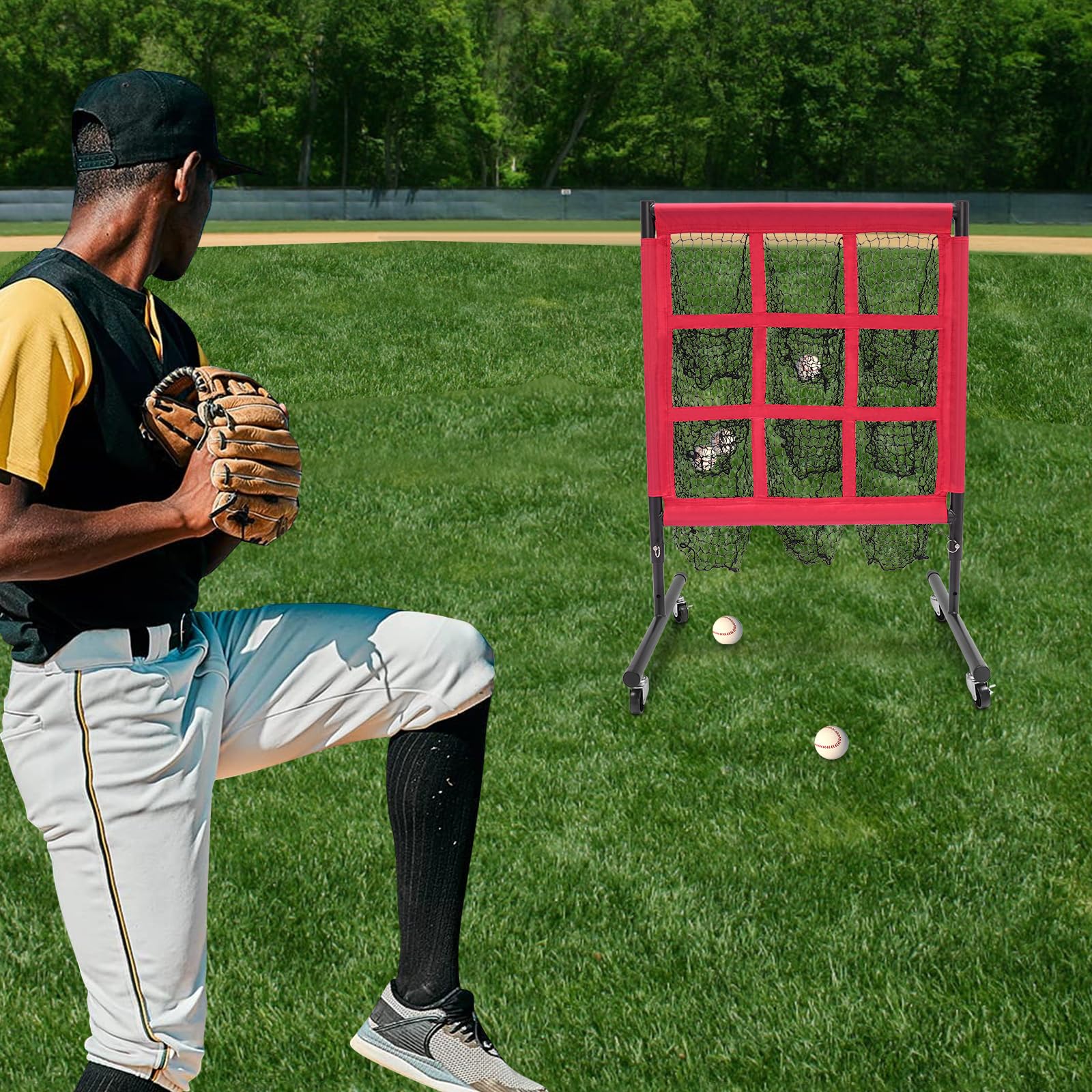 27.56 * 27.56in Baseball Net Set - Portable Golf & Baseball Net for Hitting and Pitching, Baseball Batting Tee, Ball Caddy, Baseball Training Equipment for Practice