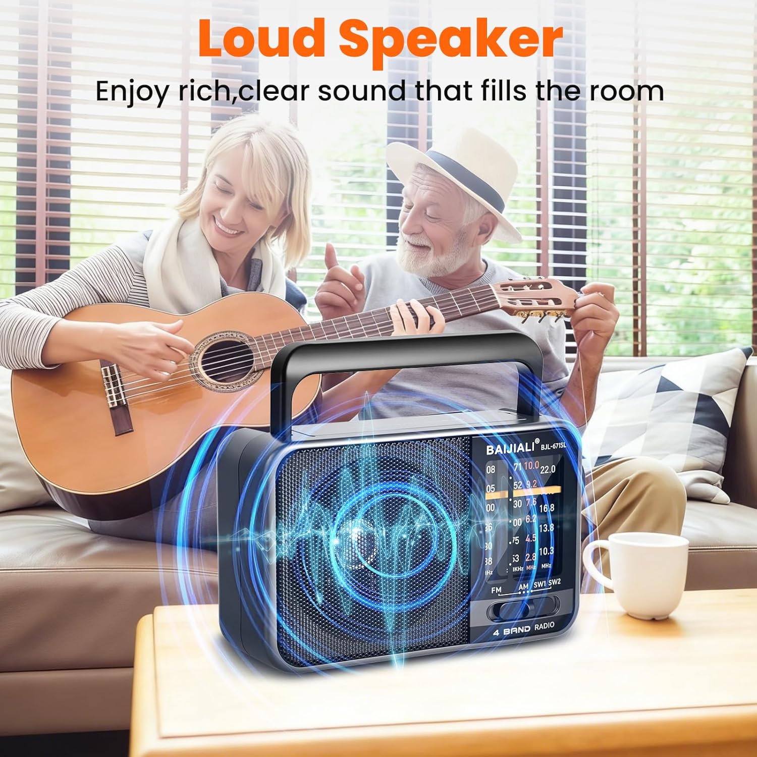 Solar-Powered Portable Radio, AM/FM/SW Radio with Loud Speaker, Built-in Rechargeable Battery and USB-C - Emergency Radio for Outdoor, Camping, Travel, Storms and Power Outages (Model BJL-671-Solar)