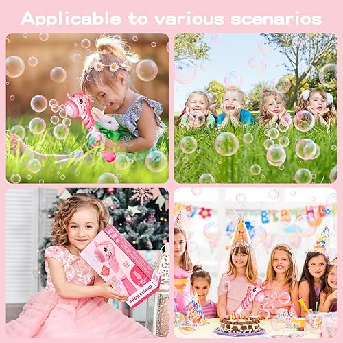 Miniatura 4 de Tlkiaa Varita de burbujas de unicornio para niñas, máquina sopladora de burbujas de princesa con relleno ligero de cesta de Pascua, juguete para