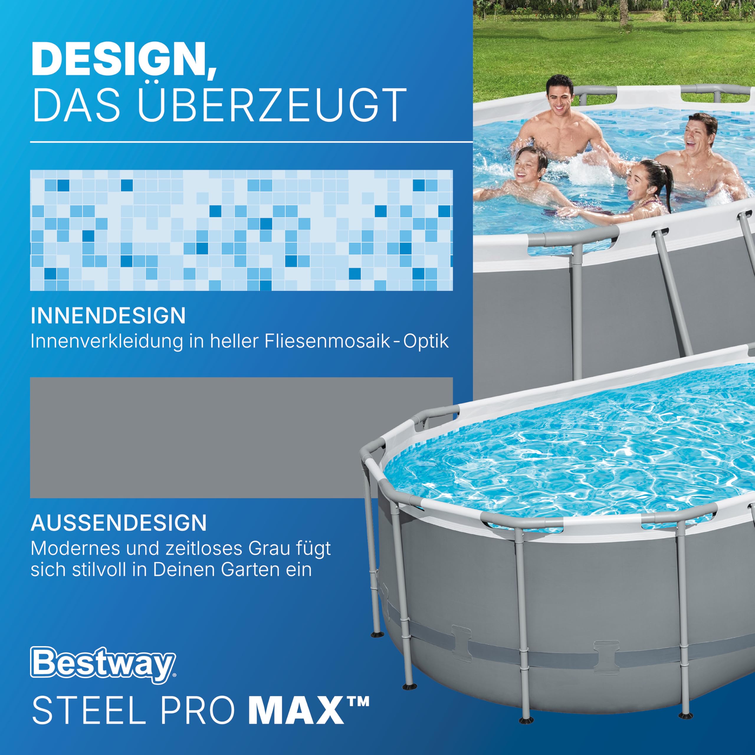 Bestway Power Steel Frame Pool Set mit Filterpumpe 427 x 250 x 100 cm, grau, oval