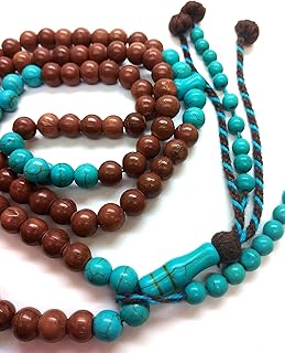 JAZZEEL Koka Wood Rosary with Natural Turquoise Accents 100 Grit with 2 Counters African Style Tasbih for Islamic Prayer and Dhikr Spiritual Misbaha Meditation Gift for Men