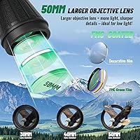 Vista 4 de Prismáticos de 10 x 50 con doble ajuste de ocular independiente, con lente BAK4 Prism FMC con visión de poca luz y visión grande, binocular