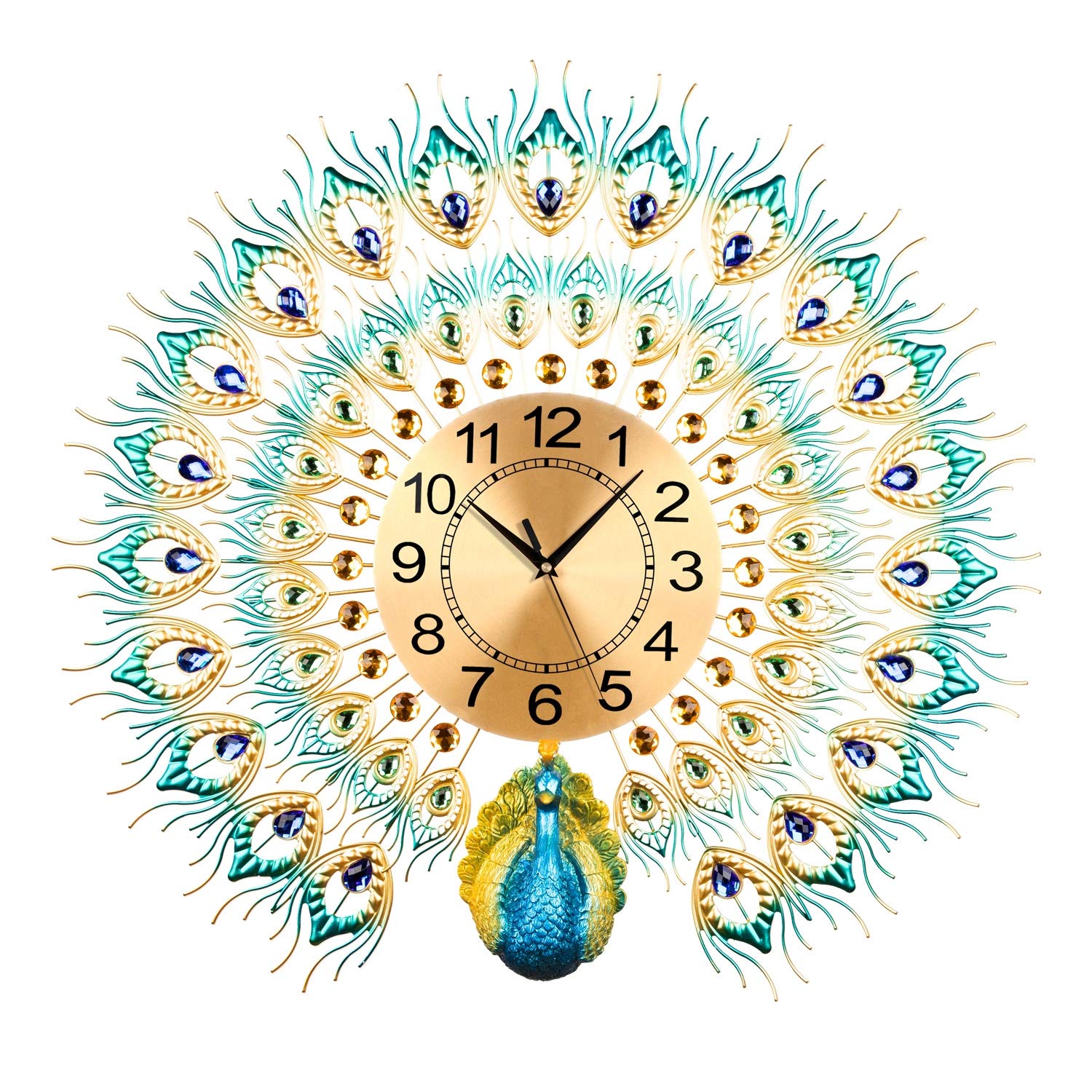 LANGSHI Peacock Wall Clock Living Room Wall Decoration,Blue