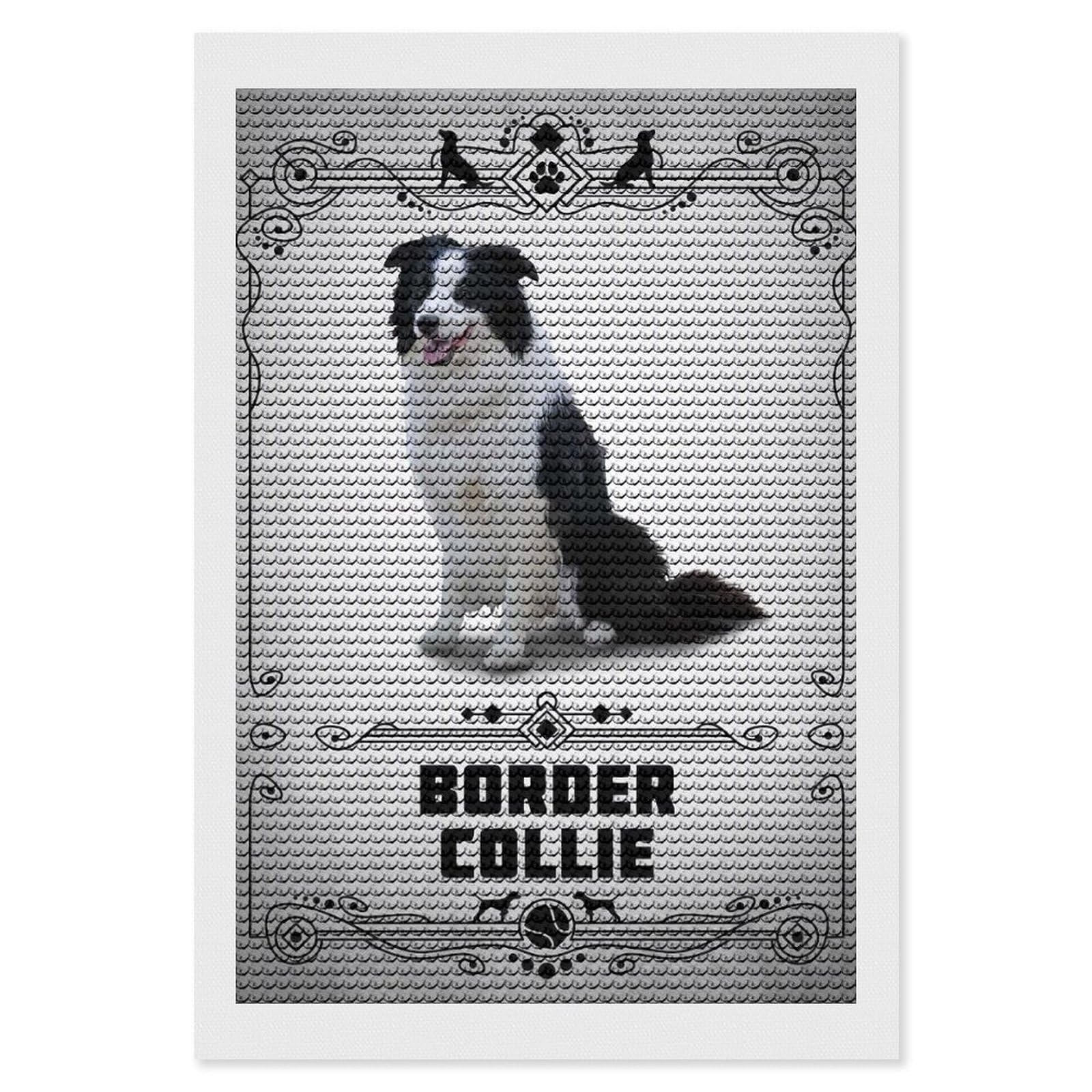 Junmoney Border Collie Diamond Painting Set 8"x12", Full Kit Included, Sparkling Round Gems, Farmhouse Decor, Festive Craft Gift