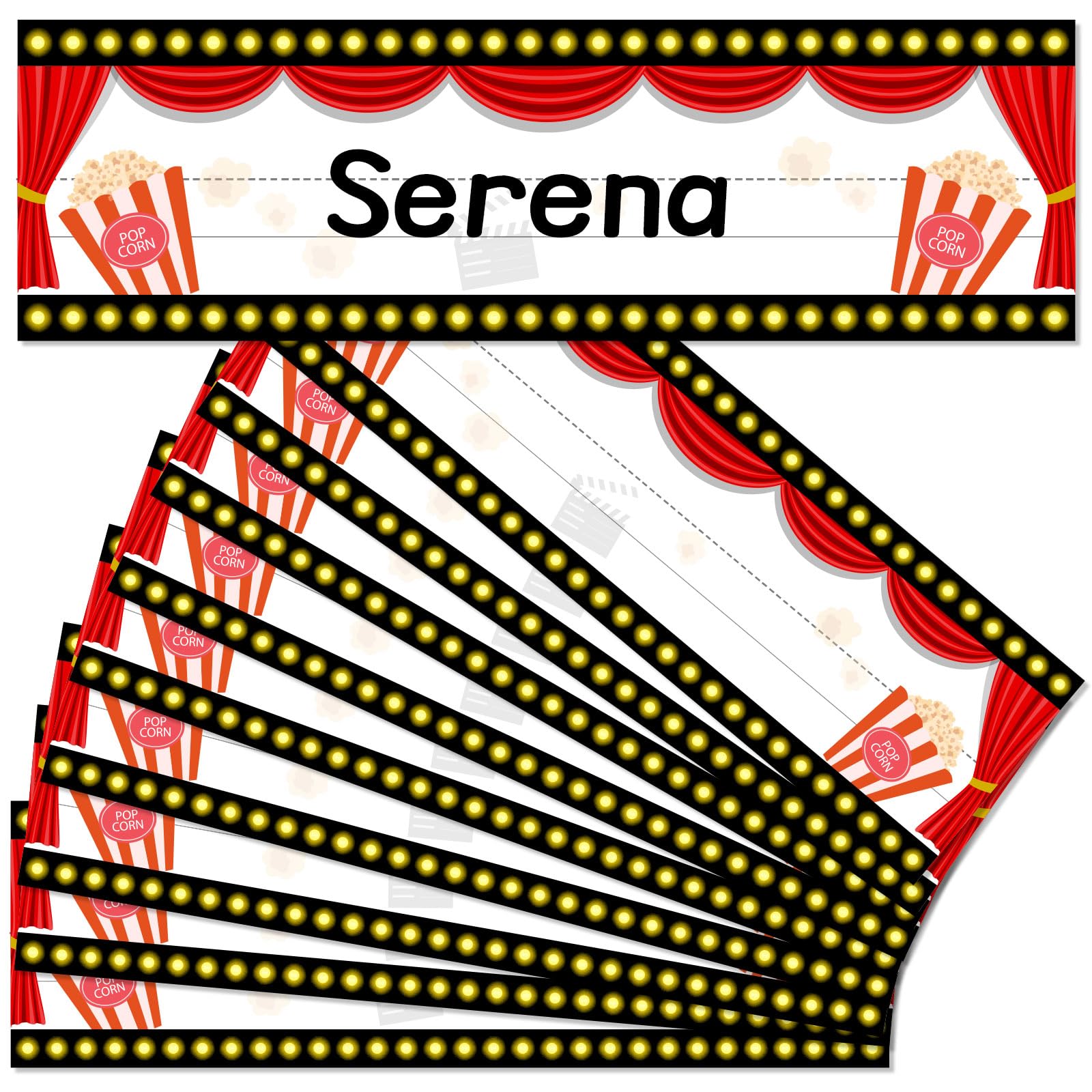 36Pcs Movie Night Popcorn Name Plate for Desk Classroom,Back to School Waterproof Student Desk Name Tags,Kindergarten Classroom Must Haves,Movie Theme