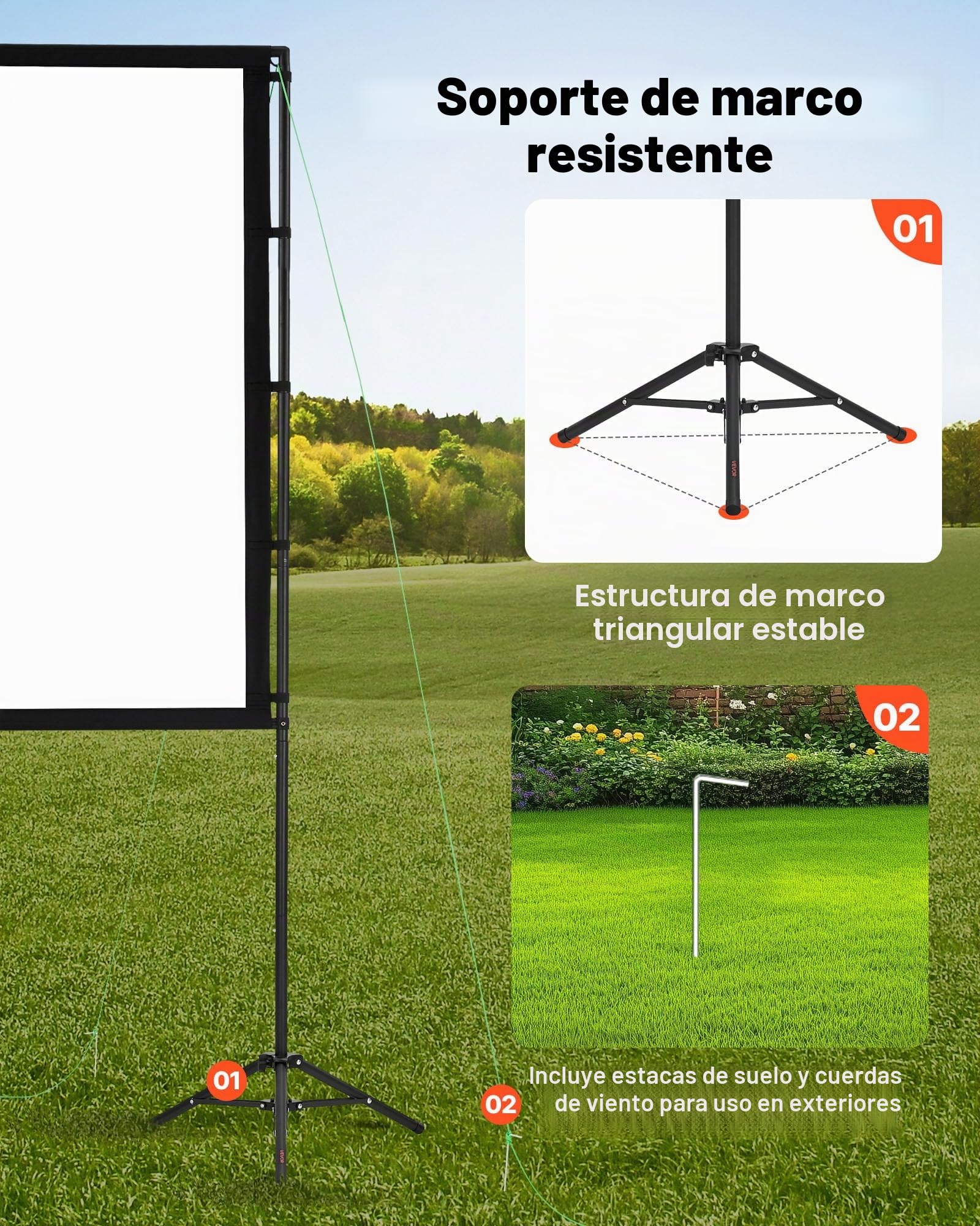 VEVOR Pantalla de Proyector con 2 Trípodes, Pantalla de Proyección Portátil Antiarruga de 254 cm con Ángulo Amplio de 160° y Bolsa de Transporte 16:9 4K HD para Presentaciones de Cine en Casa