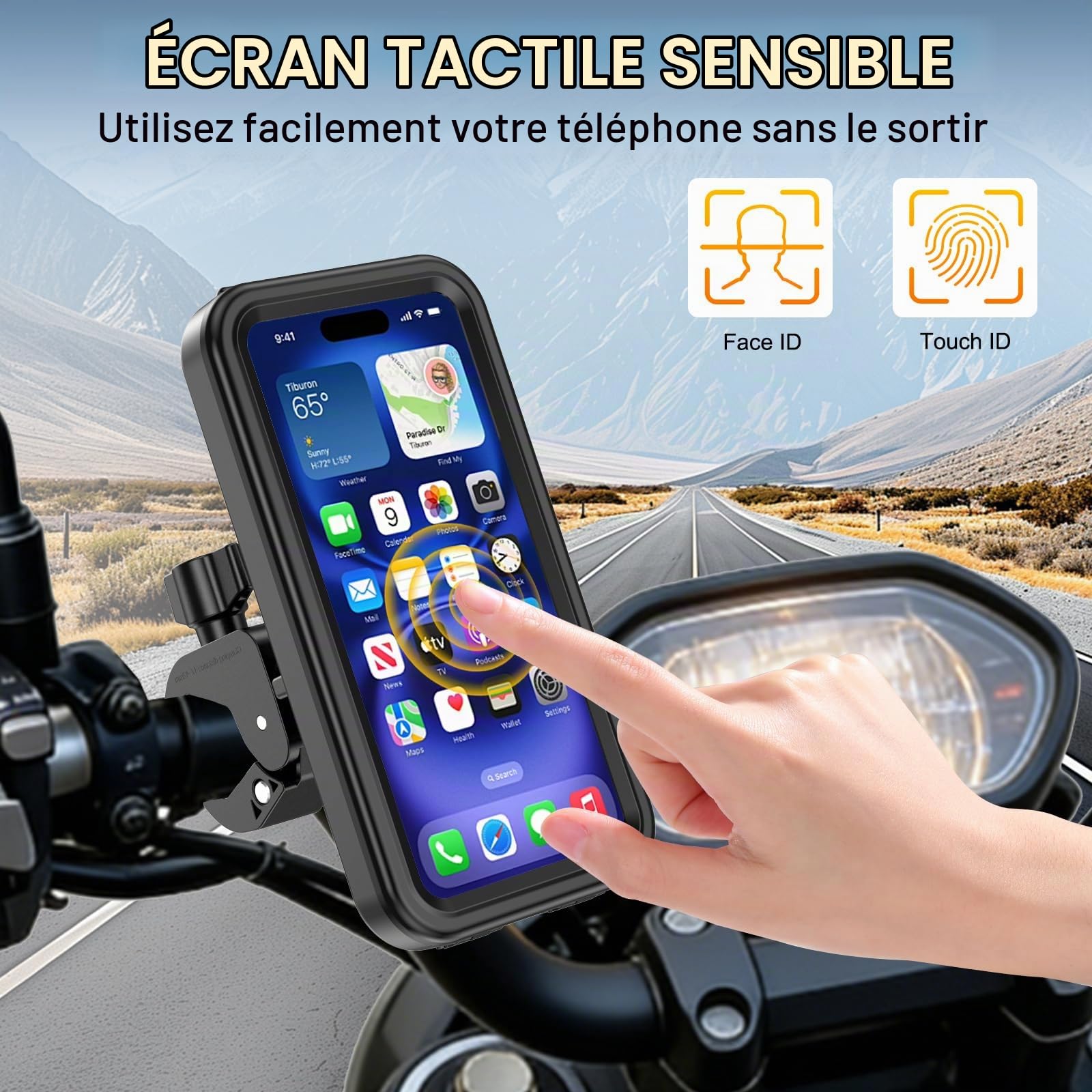 Support Téléphone Moto Scooter Antivibration Étanche IPX5 Porte Telephone Velo Moto Universel Rotation 360° Support de Téléphone pour Guidon 17-42mm, pour iPhone Huawei 4,0-7,0" Smartphones