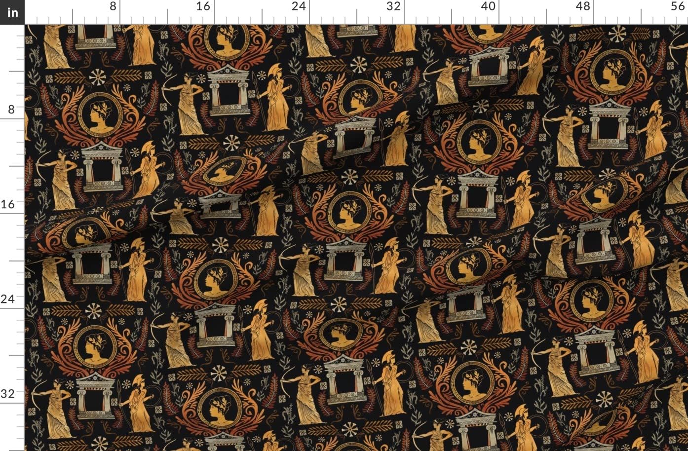 Spoonflower Fabric - Antique Greek Women Art Gold Black Printed on Polartec(R) Fleece Fabric by The Yard - Sewing Blankets Loungewear and No-Sew Projects