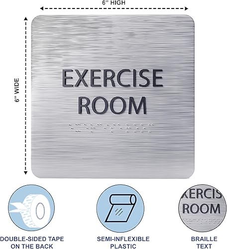 Miniatura 3 de ADA CENTRAL SIGNS - Letrero acrílico para sala de ejercicios de 6 x 6 pulgadas - Gráficos táctiles de grado 2 con texto en braille - Letrero de