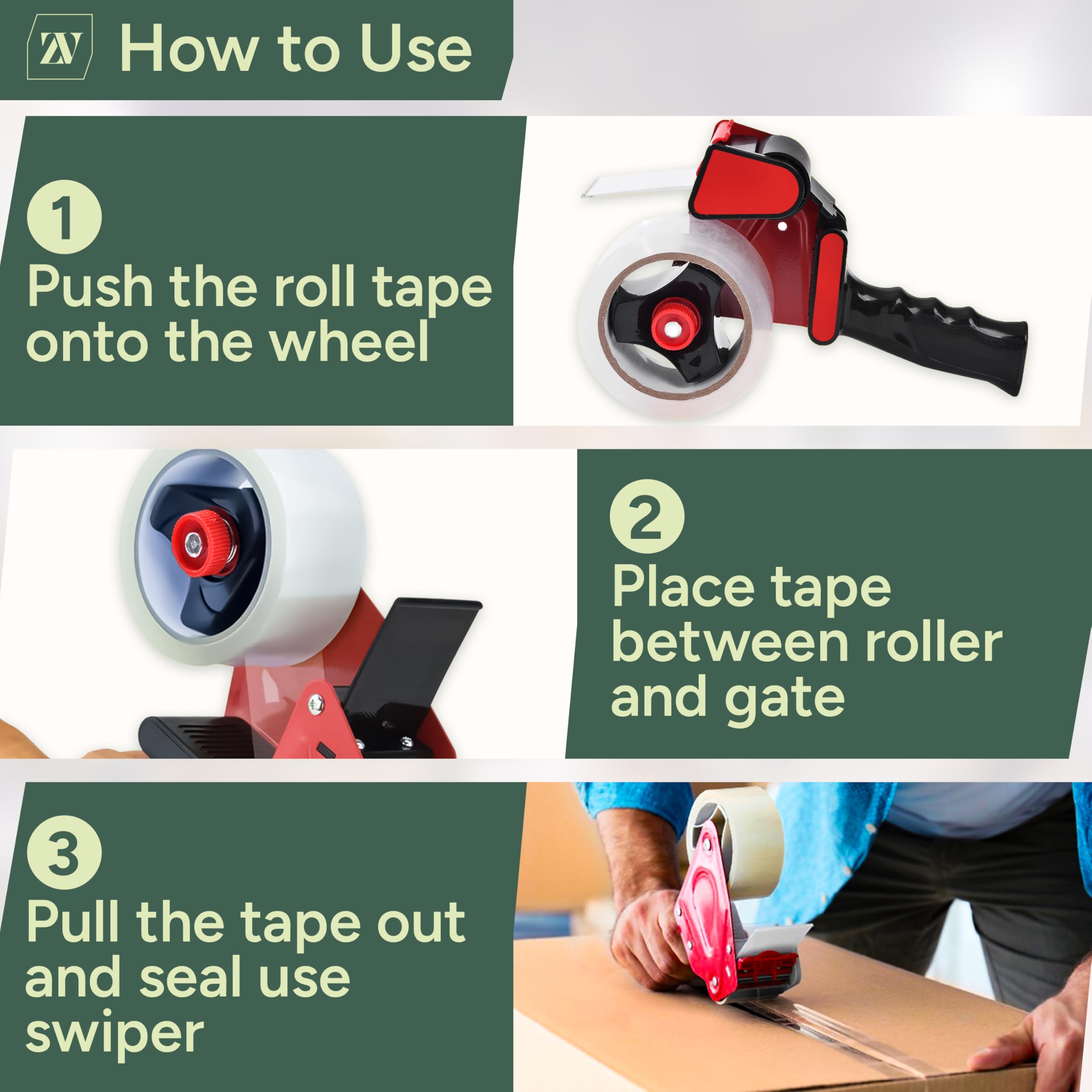 Zuvo Heavy Duty Tape Gun and Dispenser with 6 Clear Packaging Tapes Clear Packaging Tape 44mm X 66m — view 5