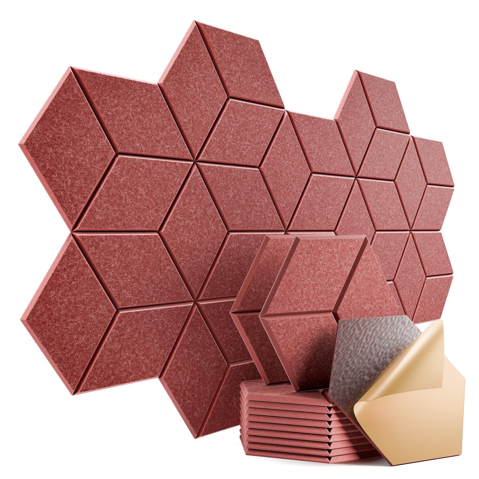 12 Pack Self-Adhesive Acoustic Panels 12" X 10" X 0.4" - Sound Proof Foam Panels with High Density, Y-Lined Design, Flame Resistant, Absorb Noise and Eliminate Echoes(Red)