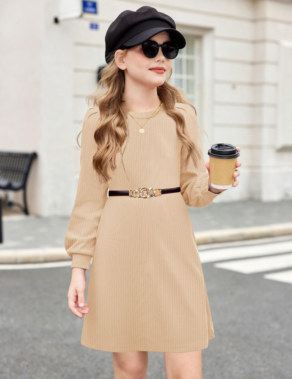 Arshiner Girls Sweater Dress Fall Winter Knit Puff Long Sleeve Pullover Casual Dresses with Pockets - Image 6