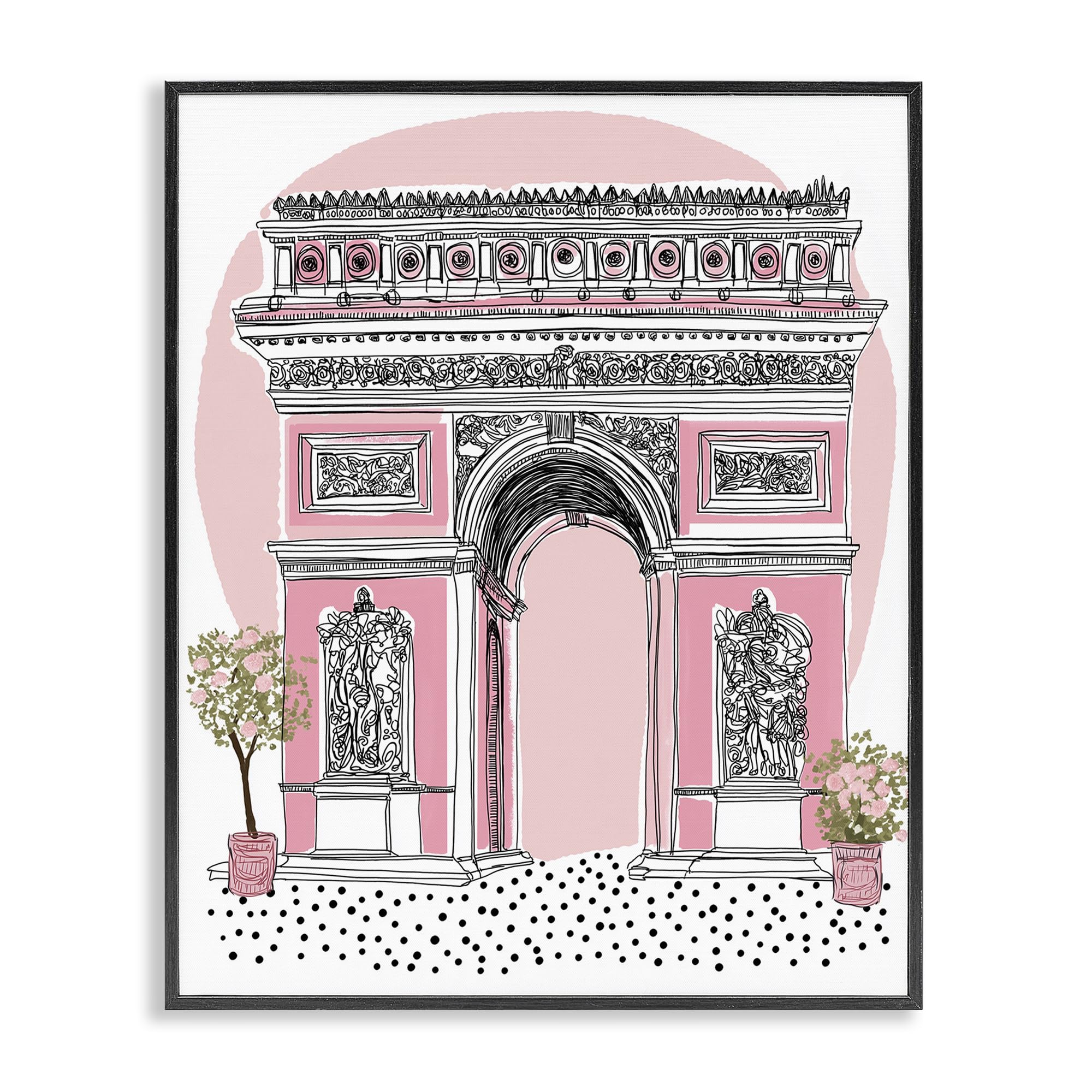 Stupell Industries Midnight Black (Textured) 'Pink Neoclassical Archway', Framed Giclee Art, Black, 24 X 30 Inches, Easy To Hang And Sturdy, Made In Usa, By Jess Stempel