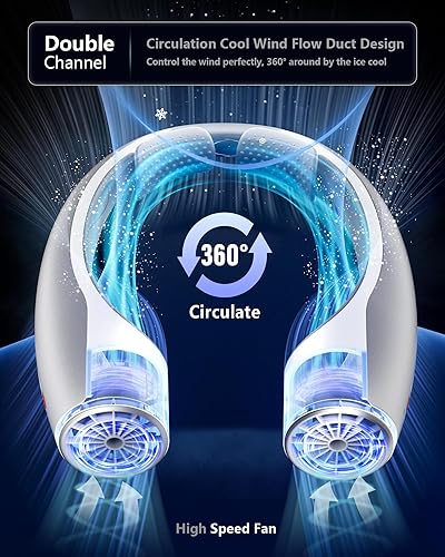 Miniatura 2 de Rohent Ventilador de cuello portátil personal ventilador recargable de alta velocidad de 4 velocidades, flujo de aire de refrigeración - Batería de