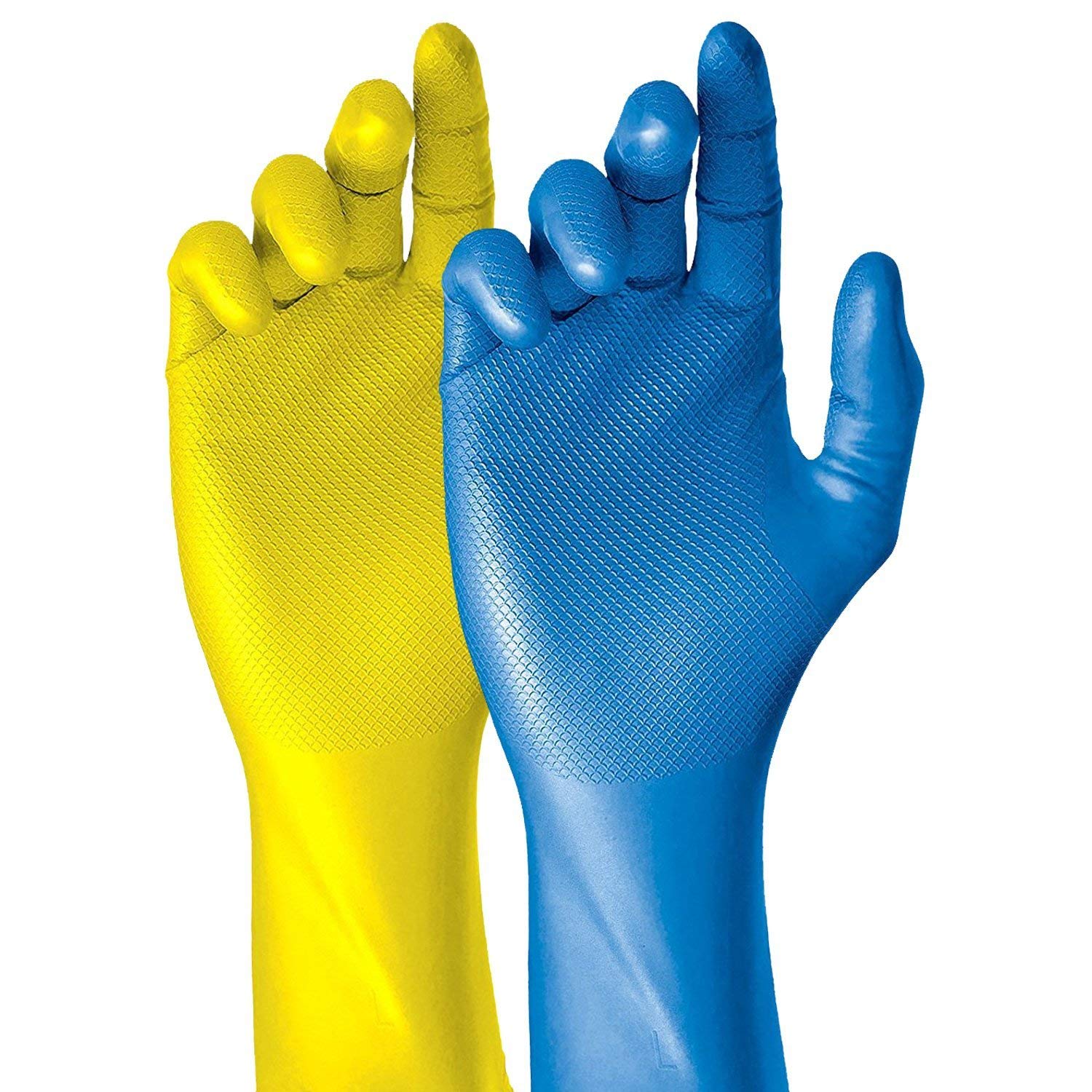 Grippaz Work-Inn Guanti in nitrile giallo, 30 cm (50 pezzi), taglia XXL, guanti da lavoro senza lattice, estremamente robusti e antiscivolo, senza impronta brevettata a polvere, guanti usa e getta +