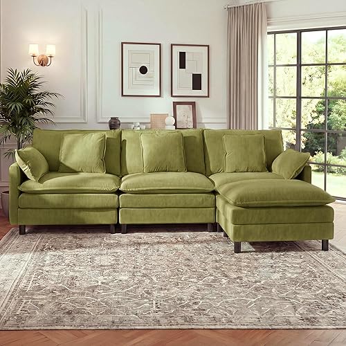 Miniatura 9 de YDN Sofá de 110 pulgadas, sofás seccionales para sala de estar, sofá nube con otomana móvil, juego de sofá modular en forma de L, color beige