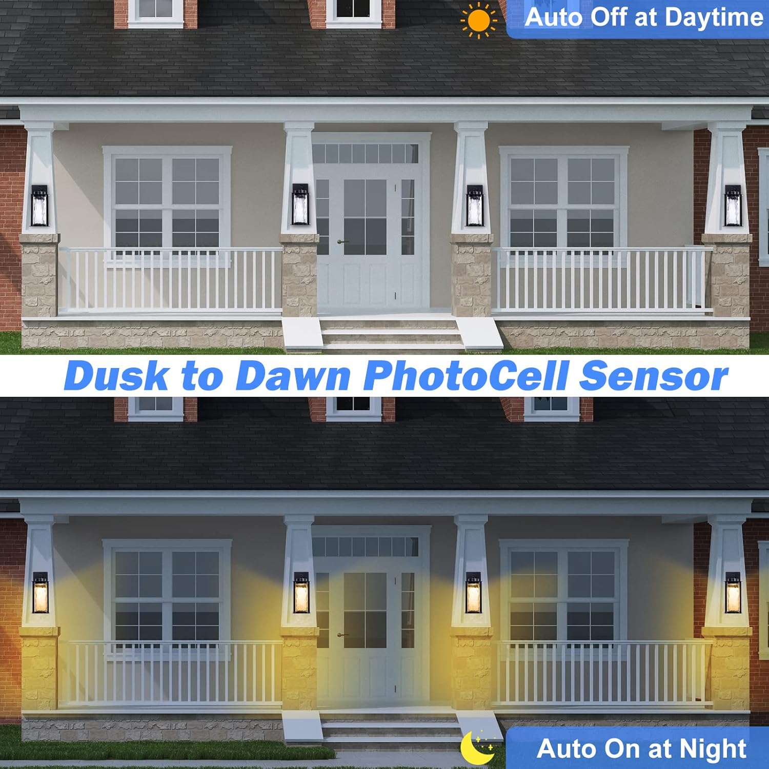 LED Dusk to Dawn Outdoor Light Fixtures - 2 Packs Modern Porch Lighting with Attractive Glass, 13W 3000K LED Exterior Sconce Wall Mount with Photocell Sensor for House Front Garage Door, Waterproof