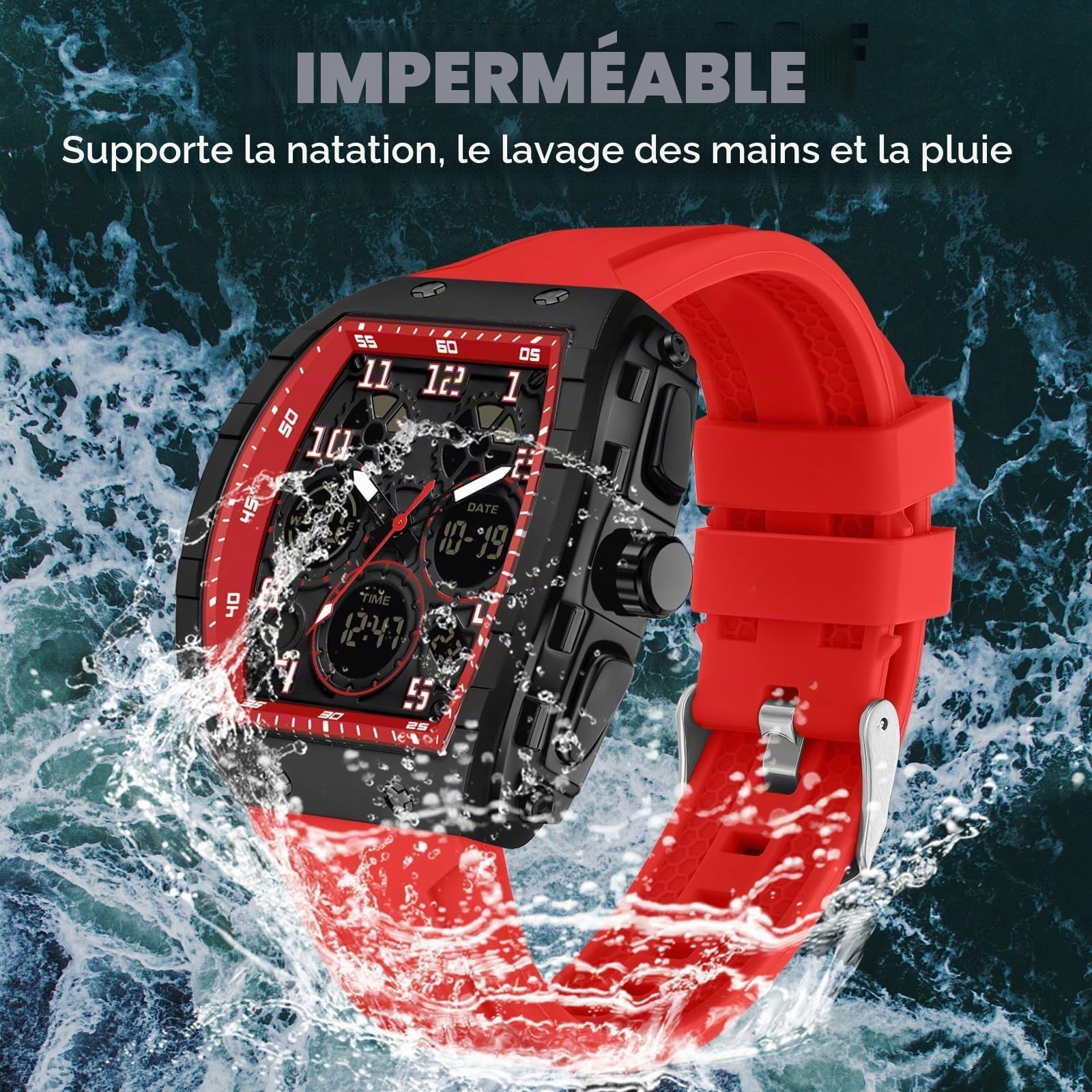 Montre analogique numérique pour homme - Étanche - Style militaire - Style décontracté - Quartz - Avec chronomètre LED - Compte à rebours - Alarme - Écran incurvé - Relojes para Hombres