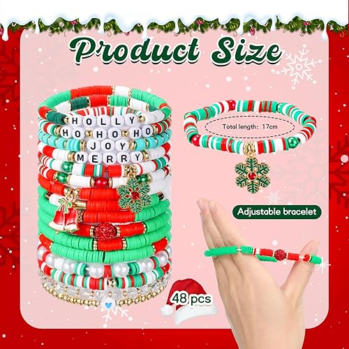 Miniatura 2 de Siifert Juego de 48 pulseras de Acción de Gracias Heishi Surfer con cuentas, pulseras de Acción de Gracias a granel, pulsera elástica de arcilla