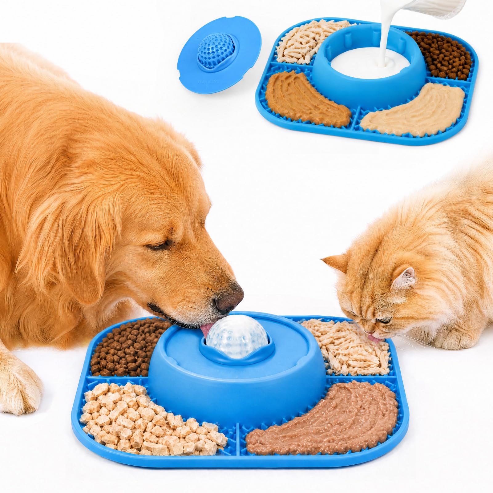 Slow Feeder Dog Bowls 3-in-1 &amp; Lick Mat &amp; No‑Choke Risk Rolling Ball
