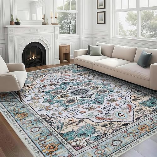 Miniatura 34 de WILLSUN Alfombras de área lavables, de 5 x 7, antideslizantes, bohemias, de gran área, para sala de estar, dormitorio, lavable a máquina, alfombra