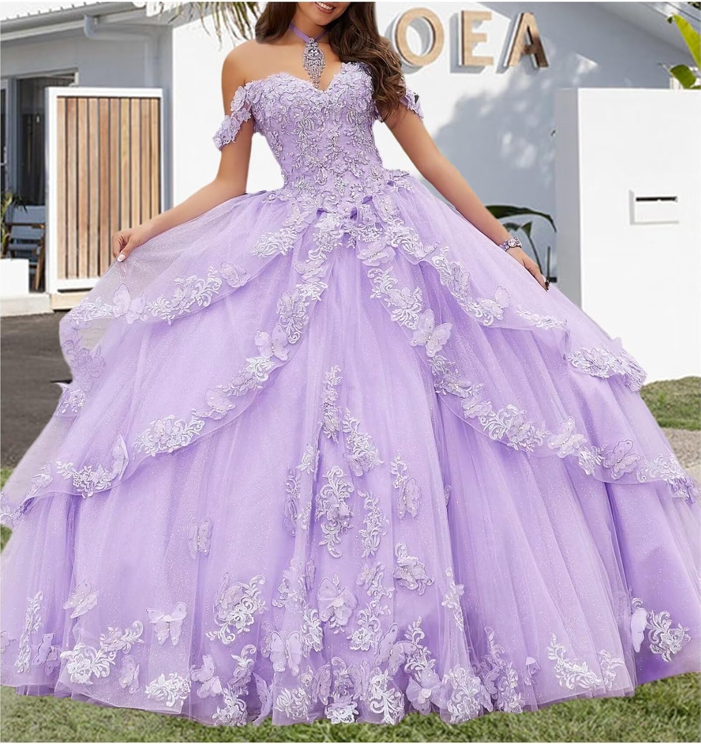 Vestidos de quinceañera con Hombros Descubiertos para Mujeres Adolescentes Vestidos de Fiesta con Apliques de Encaje Floral 3D Vestido de Fiesta Formal MT017