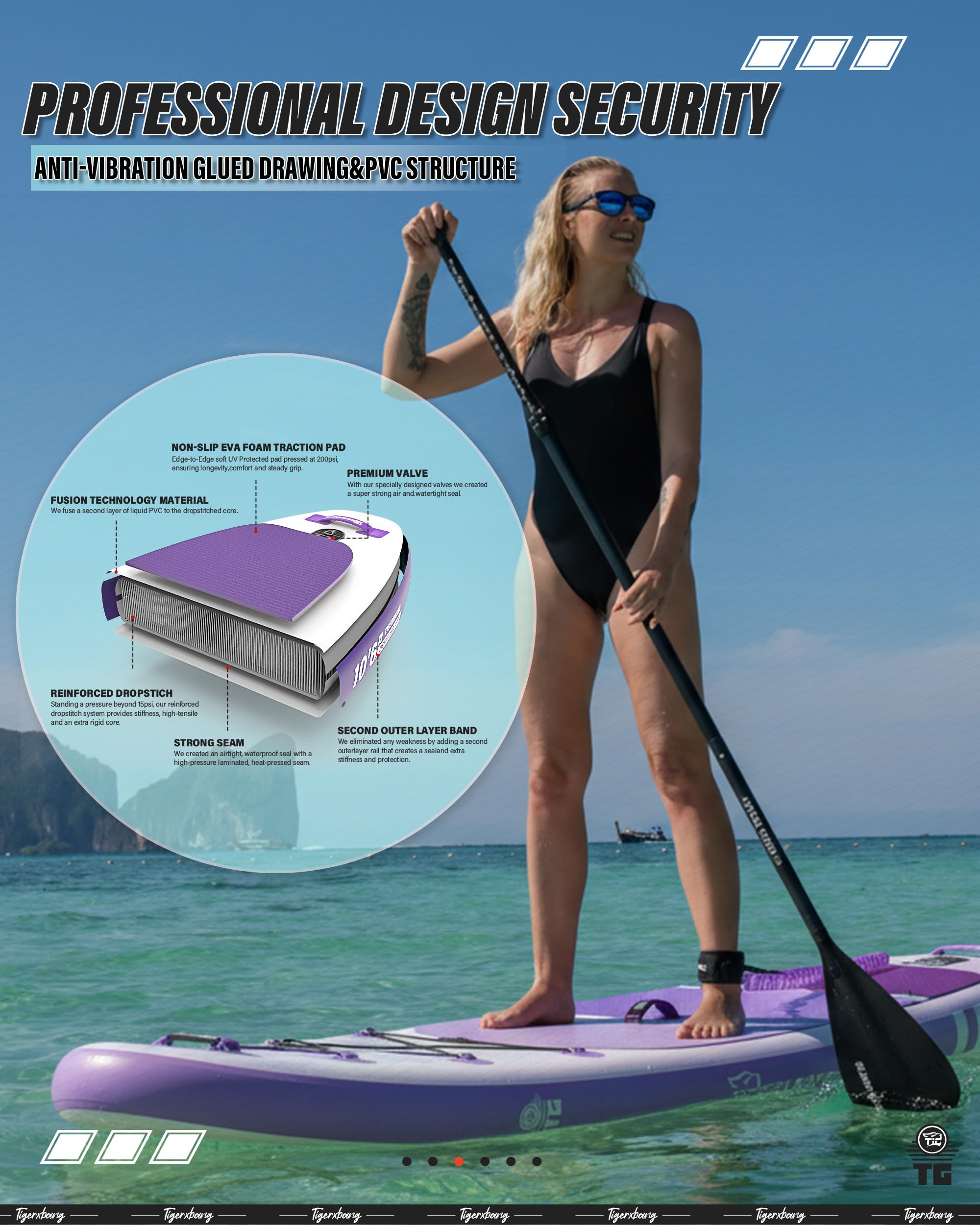 Defender Pro - Tavola gonfiabile per SUP con sedile, pagaia regolabile e accessori completi, 320 x 82 x 15 cm, colore: viola UV