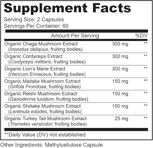 Miniatura 4 de LIVELY VITAMIN CO. Mushroom Magic - Chaga - Cordyceps - Melena de león - Cola de pavo - Reishi - Shiitake - Maitake - Inmune - Energía - Memoria -