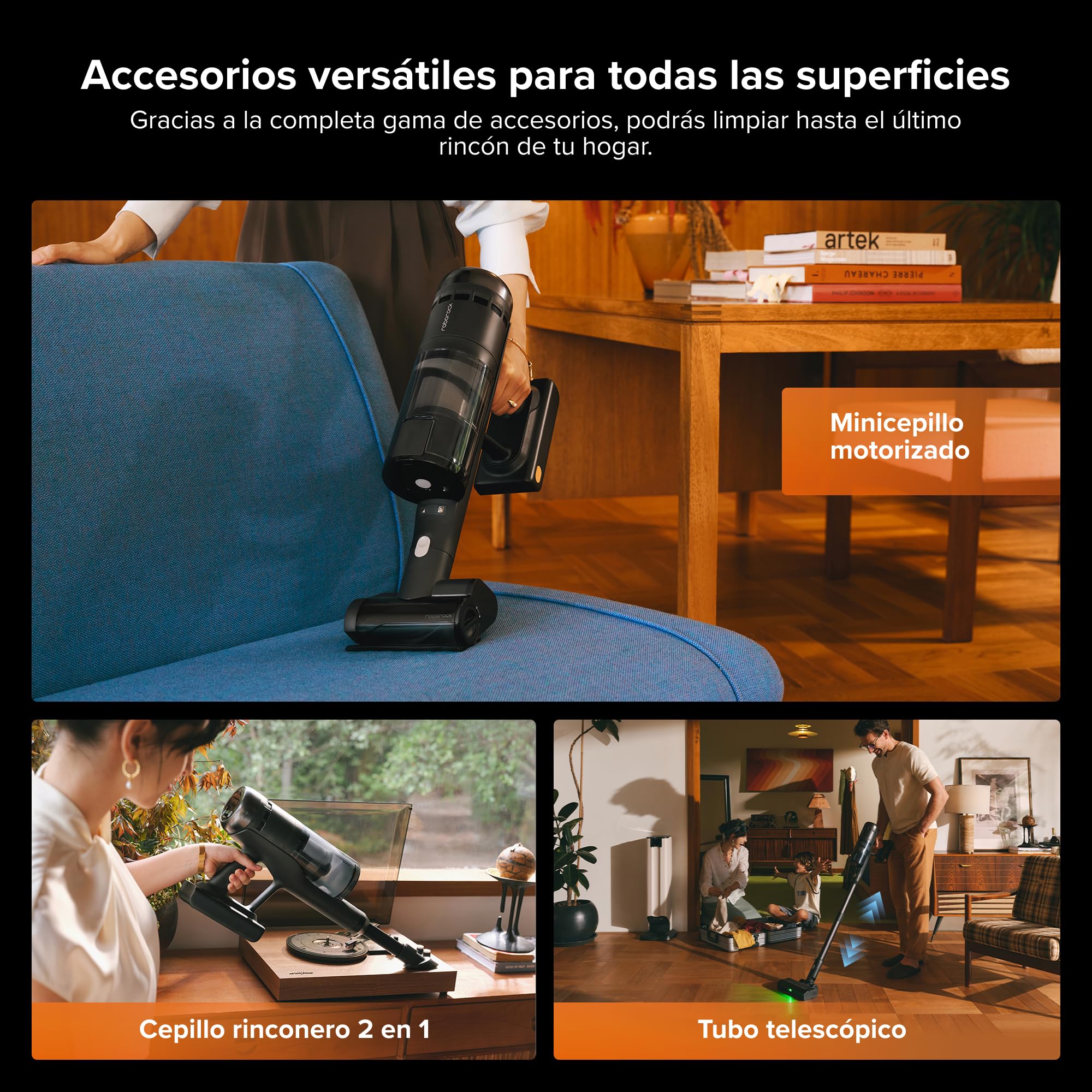 roborock H60 Hub Ultra Aspiradora sin Cable con Base de Vaciado Automático, 210 AW Potente Succión, Autonomía 90 min, Cepillo Anti-enredos Multisuperficie, Luz LED 140°, para Pelos de Mascotas y Polvo