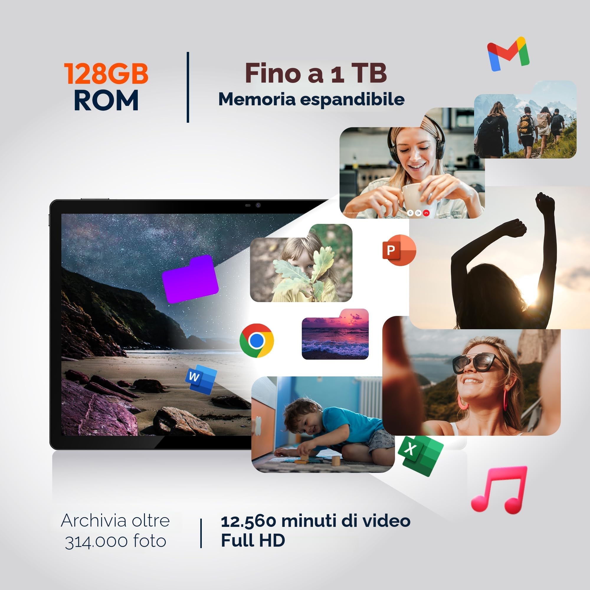 15,6 Pollici Tablet Android 14, MES-B3 Tablet con IPS-Display, Helio G99 Octa-Core, 6GB RAM+128GB ROM(1TB TF), 12000mah, BT5.0, 2.4G/5G WiFi, 32MP Kamera