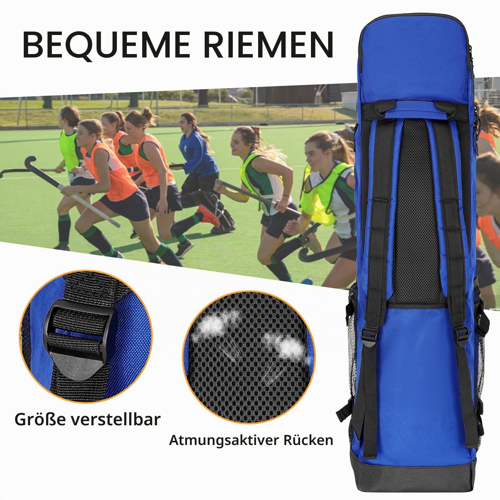 Goloni Feldhockey-Tasche mit 4 Schlägern und Schultergurten, Feldhockeyschläger-Rucksack mit Schuhfach