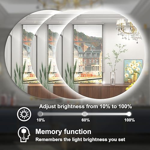 Miniatura 3 de Espejo LED redondo de 36 pulgadas, espejo redondo retroiluminado para baño, espejo redondo grande con luces, espejo LED circular, espejo de tocador