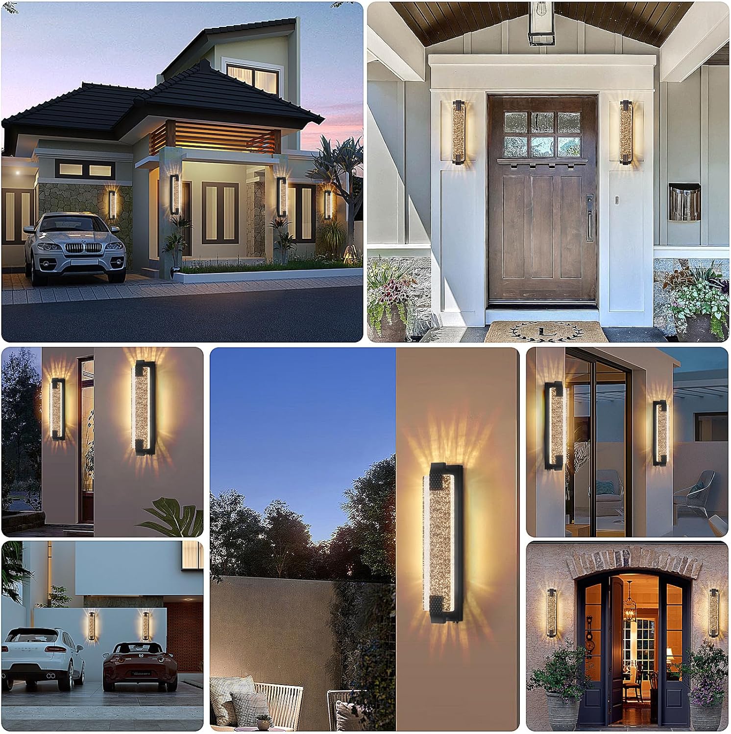 camuucci dusk to dawn outdoor light, 23.6 inches led porch lights outdoor waterproof modern outside sconce wall mount for doorway hallway porch patio yard doorway black black 23.6 inch