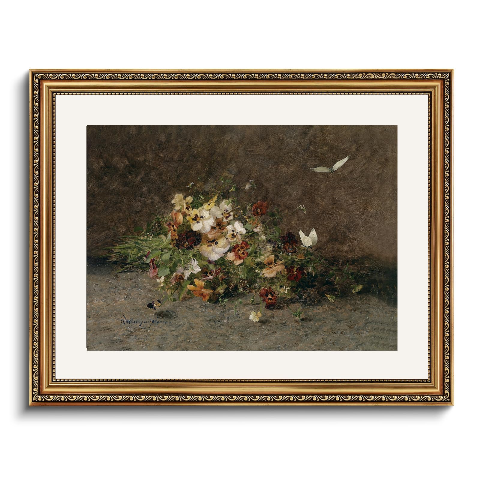 VIYYIEA Gold Framed Floral Bouquet Wall Art Canvas Painting, 16×20 Inch