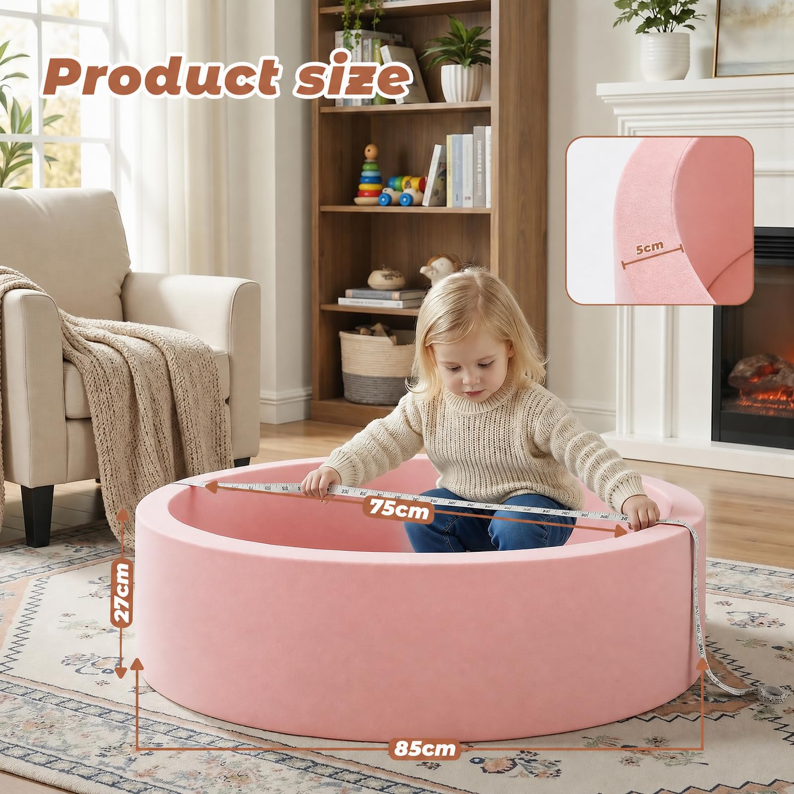 Wilwolfer Bagno per palline per bambini piccoli: piscina pieghevole per bambini – piscina rotonda morbida – morbida schiuma per palloni da gioco per bambini – morbida schiuma memory foam – interno