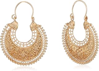 Touchstone インディアン ボリウッド プリティ フリンジとフローラルテーマ エスニック 南インド チャンバリ ムーン ブライダル デザイナー ジュエリー シャンデリア イヤリング 女性用 アンティーク ゴールドまたはシルバートーン