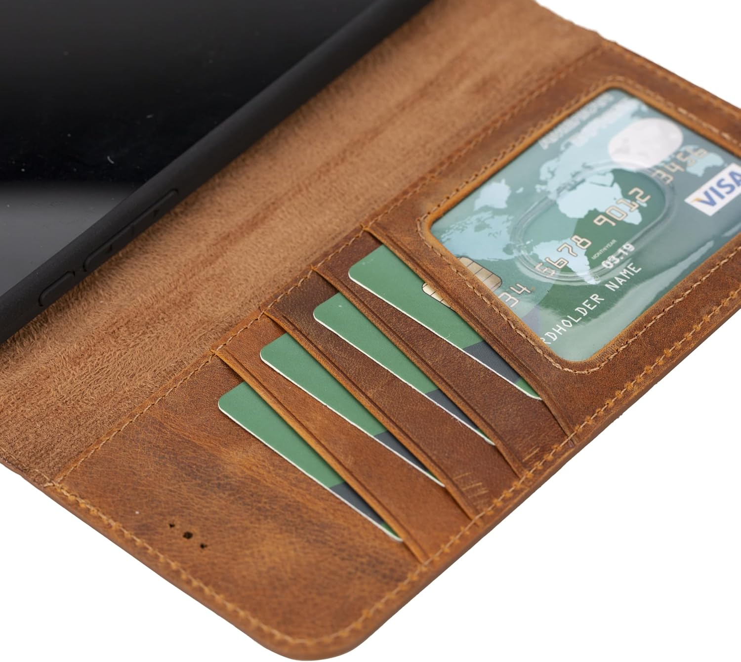 VENOULT Detachable Wallet Case for iPhone 15 Pro, 4 Card Holder Wallet, Man or Women Folio Cover, Compatible with Magsafe, RFID, Genuine Leather, Kick Stand (Almond Brown, iPhone 15 Pro)