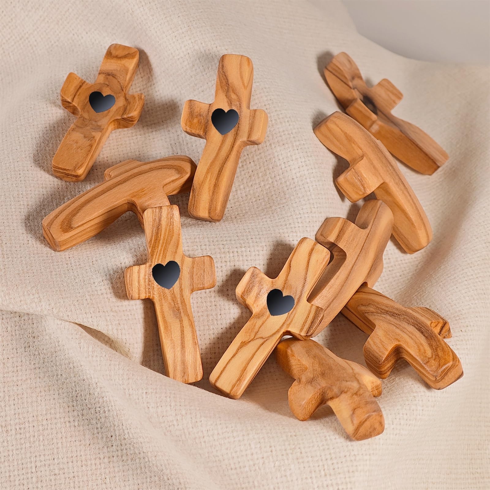 Cruz de Madera Hecha a Mano "Mi Corazón", Regalos para Aliviar el Estrés con los Dedos, Rezo Orar Ánimo Cruz Pequeña de Bolsillo para Adultos Que Rezan, Se Aferran y Se Aferran(Black heart - B(3PC))