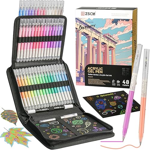 Bolígrafos de gel acrílico 3D de 48 colores y cuaderno de bocetos de papel negro para dibujo, bolígrafo de tinta acrílica de punta fina de 0.039 in,