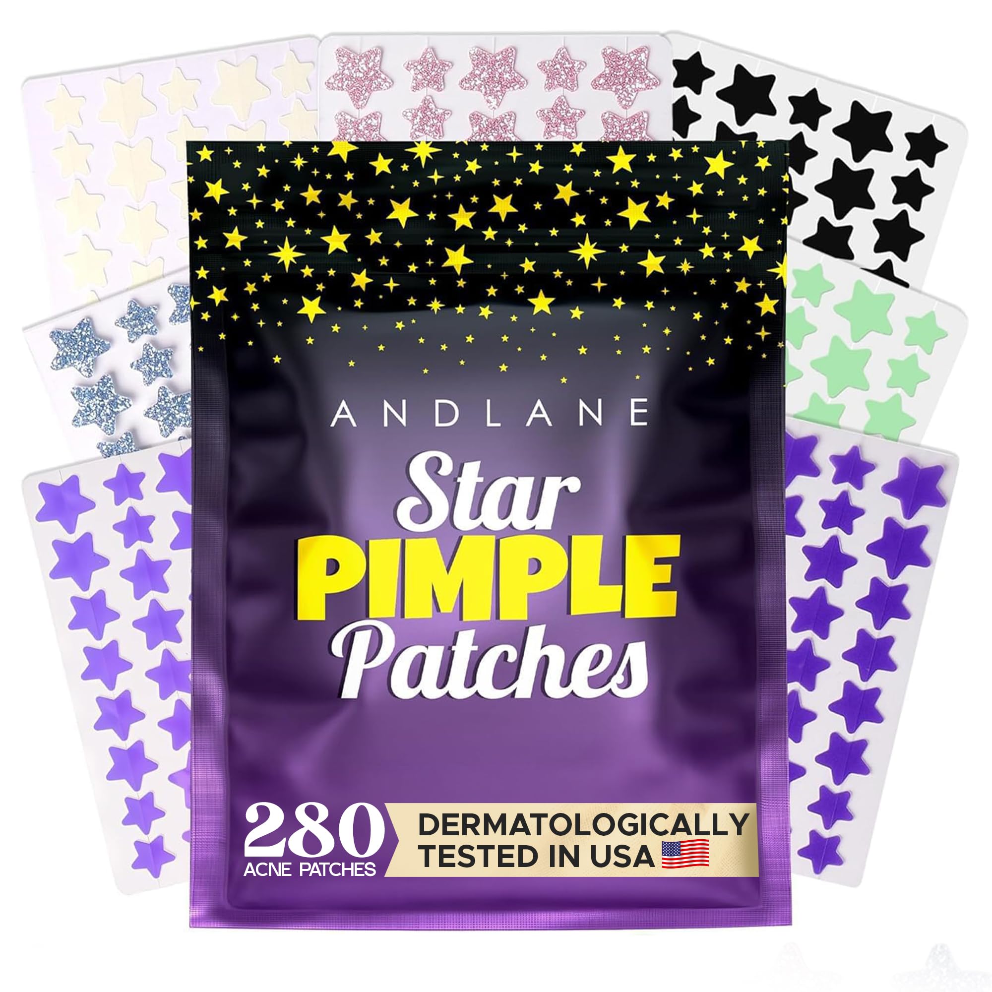 280Pcs Star Pimple Patches for Face - Pimple Patches Cute Stars - Hydrocolloid, Salicylic Acid, Tea Tree Oil, Centella - Glitter, Regular, Glow in the