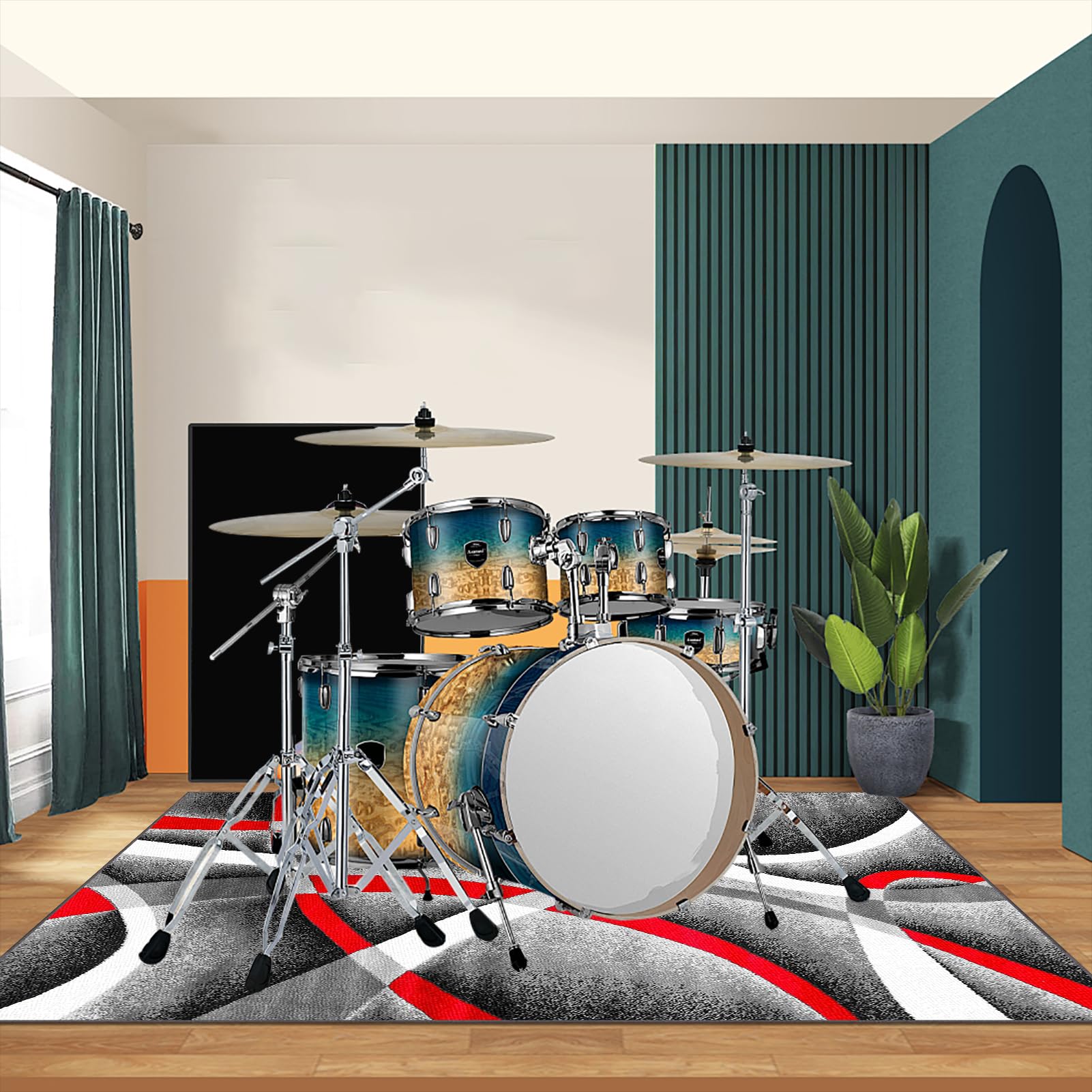 Dywan perkusyjny, dywan bębnowy, do wnętrz, izolacja akustyczna, elektroniczny jazz, zestaw perkusyjny do bębna basowego, werbla, antypoślizgowy, dźwiękoszczelny, mata do perkusji
