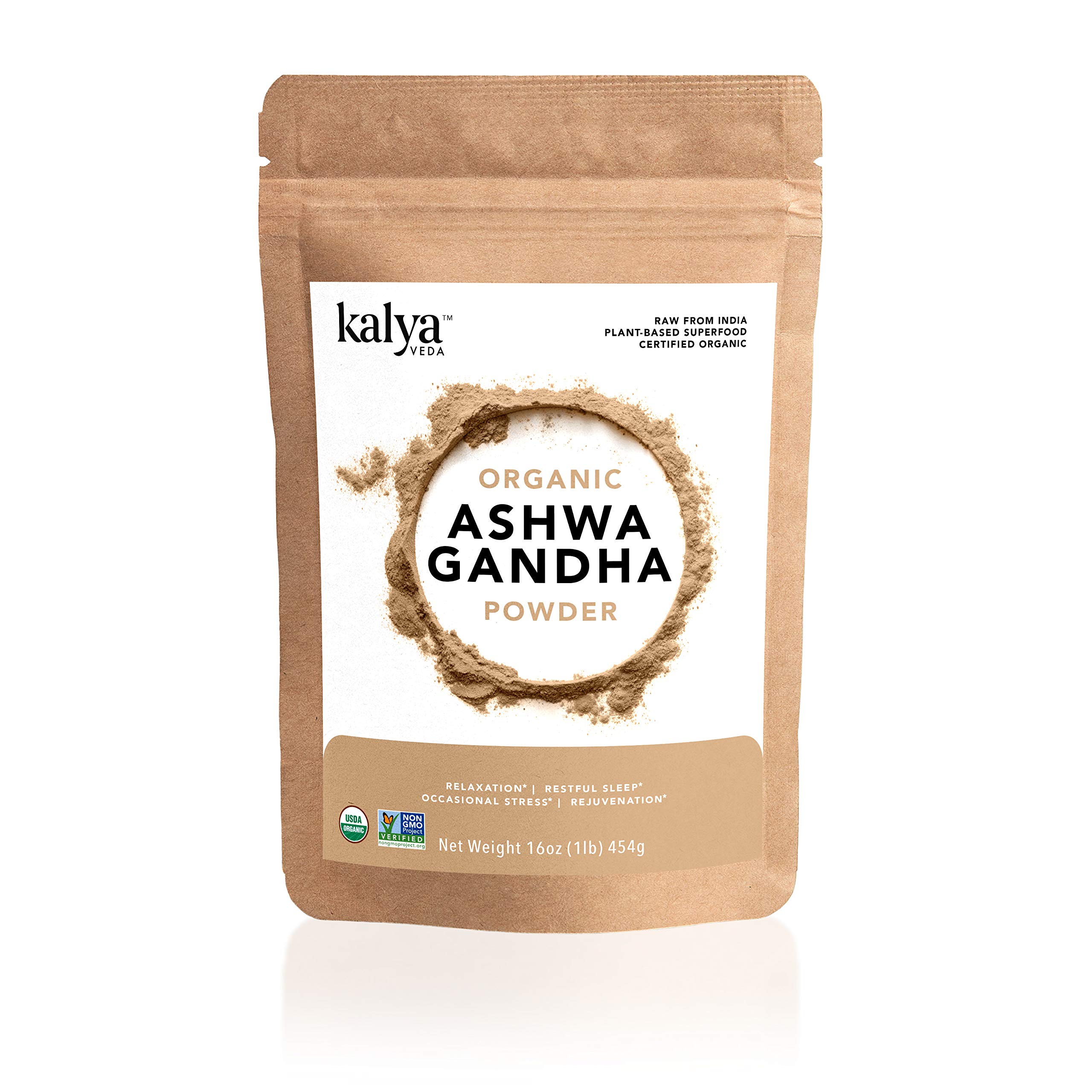 Kayla Veda Ashwagandha Root Powder - USDA Organic - Improves Sleep and Promotes a Healthy Immune System, Mood Enhancer - 100% Plant-Based Ayurvedic Raw Superfood, Indian Ginseng - 16oz