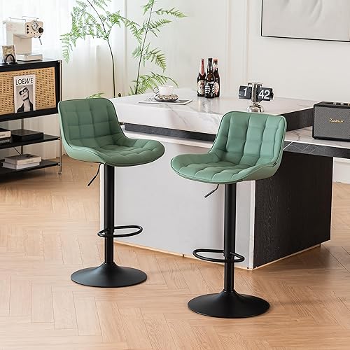 Miniatura 89 de YOUTASTE Taburetes de bar negros de altura de mostrador, juego de 2 taburetes de bar ajustables giratorios de piel sintética con respaldo acolchado,
