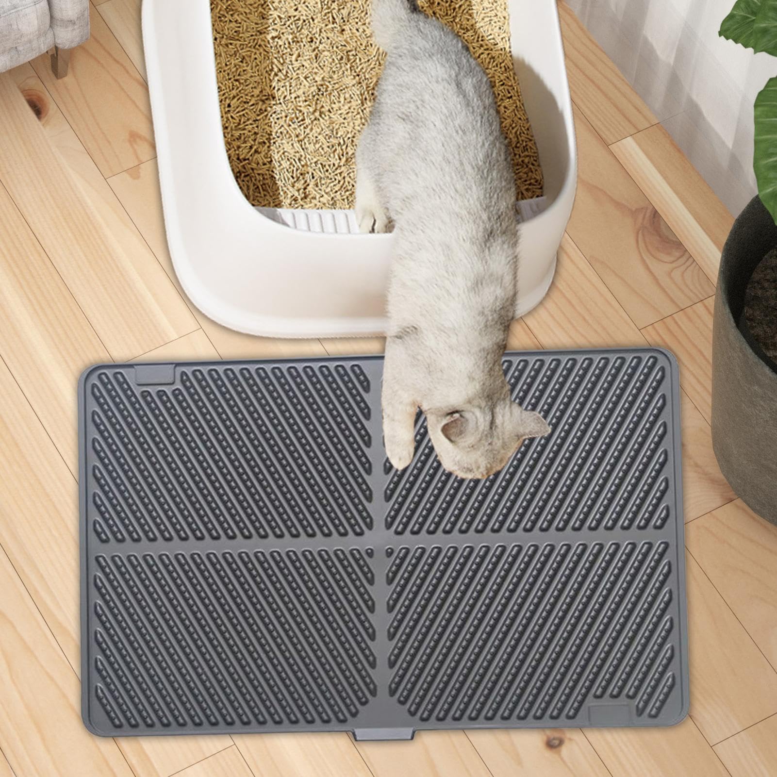 Tapis pour Litière de Chat Base Antidérapante Bac Étanche en Silicone