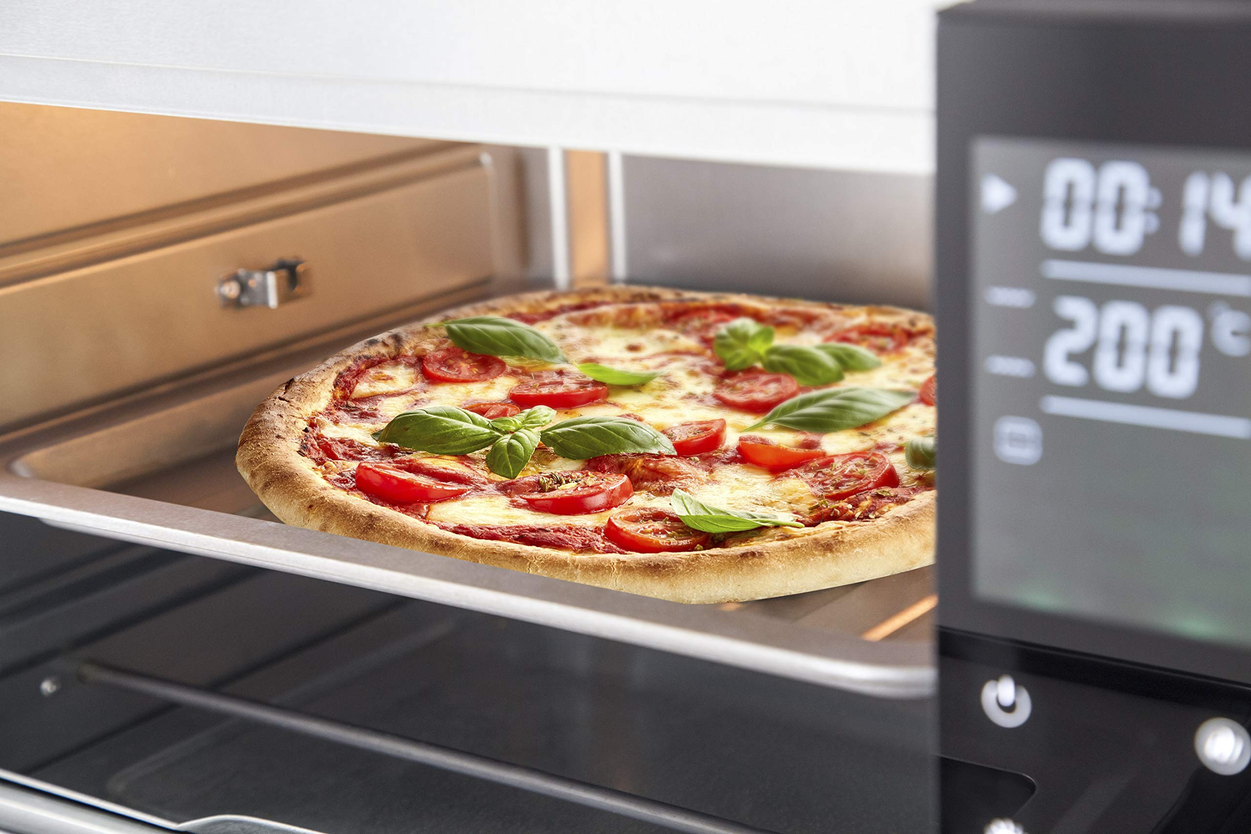 CASO TO26 Design Backofen Heißluft Drehspieß mit Motor Ober- und Unterhitze Mini-Backofen inkl. Pizzastein