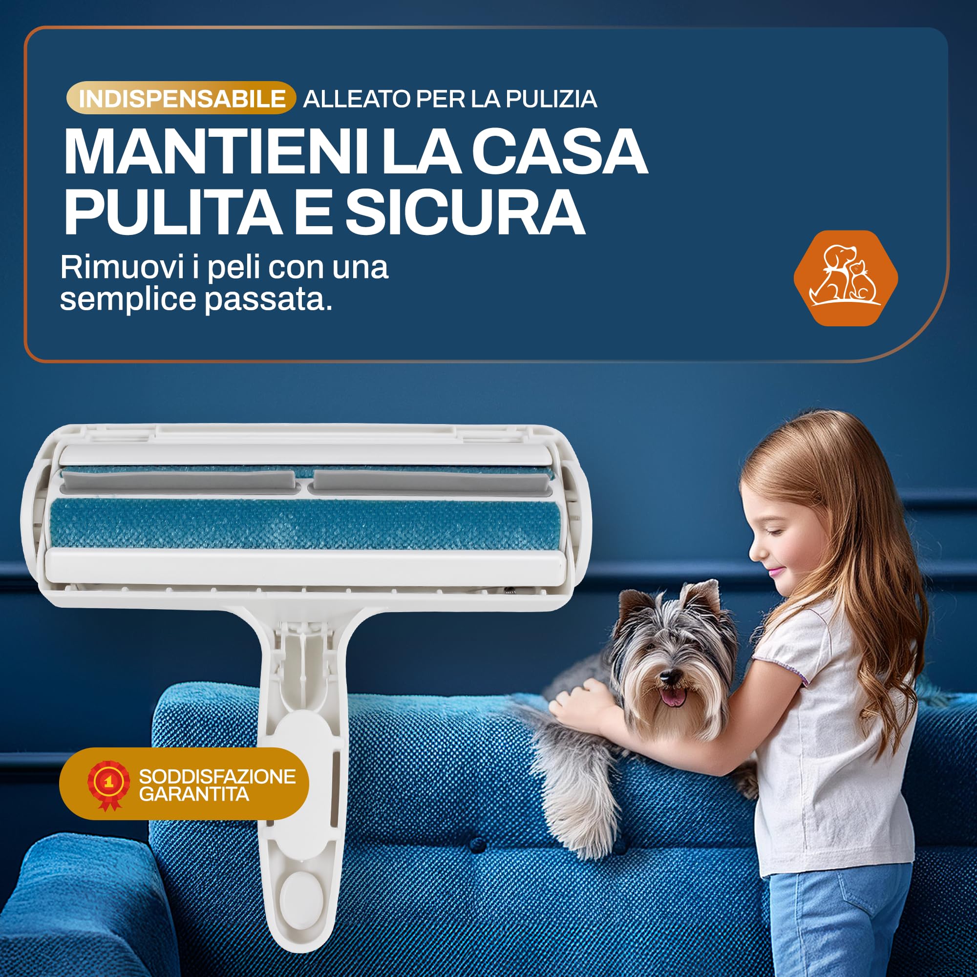 Spazzola A Rullo Elettrostatica Rimozione Peli Animali - Pet Hair Solution - Lavabile E Riutilizzabile, Con Manico Ergonomico - Verde E Arancione - 3