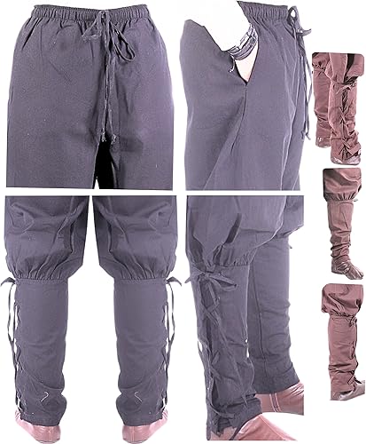 Miniatura 2 de Pantalones de algodón medievales con banda de tobillo vikingo dagorhir renacentista pirata para hombre